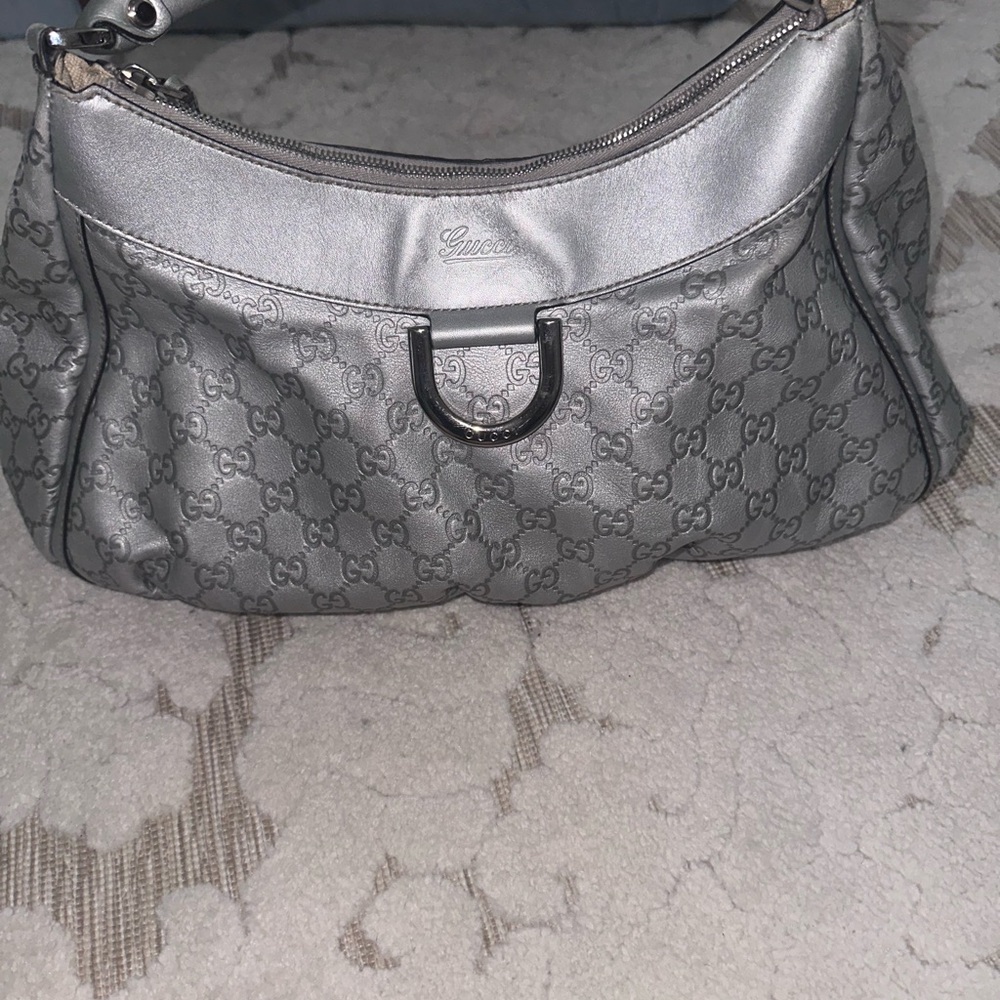 Authentic Gucci Metallic Silver D Ring Shoulder Bag - Picture 2 of 5